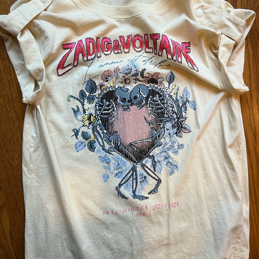 Zadig & Voltaire Cream Tee with Skeleton Graphic
